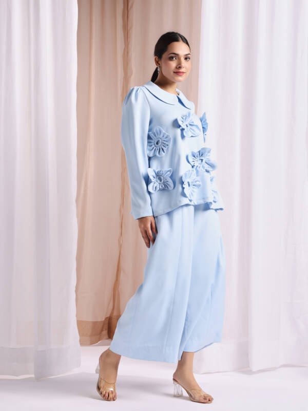 Co-Ord Set Flower Pattern Crepe Blue