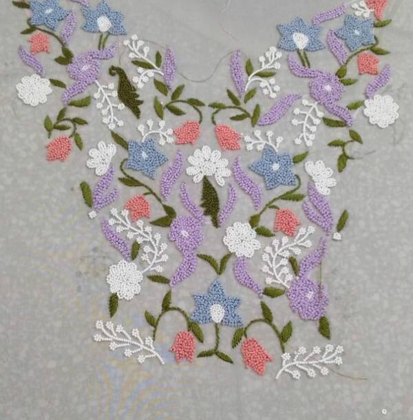 Indo-Western Drape Saree Dress With Pastel KnotWork on Blouse in Georgette White