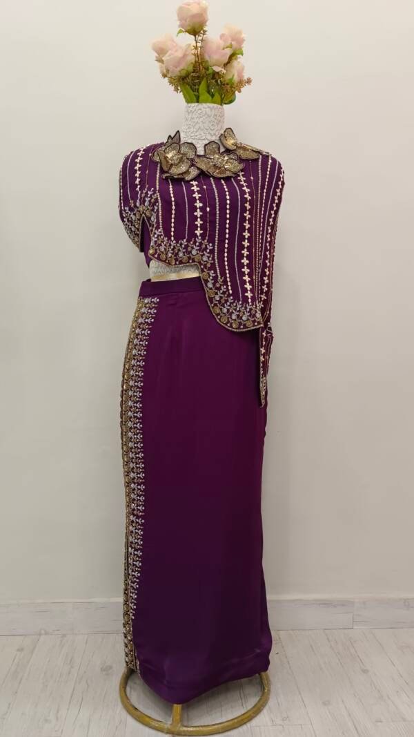 Indo-Western Dress With Corset Blouse Paired With Cape and Slit Skirt With  Modern & Bling HandWork in Satin Organza Violet